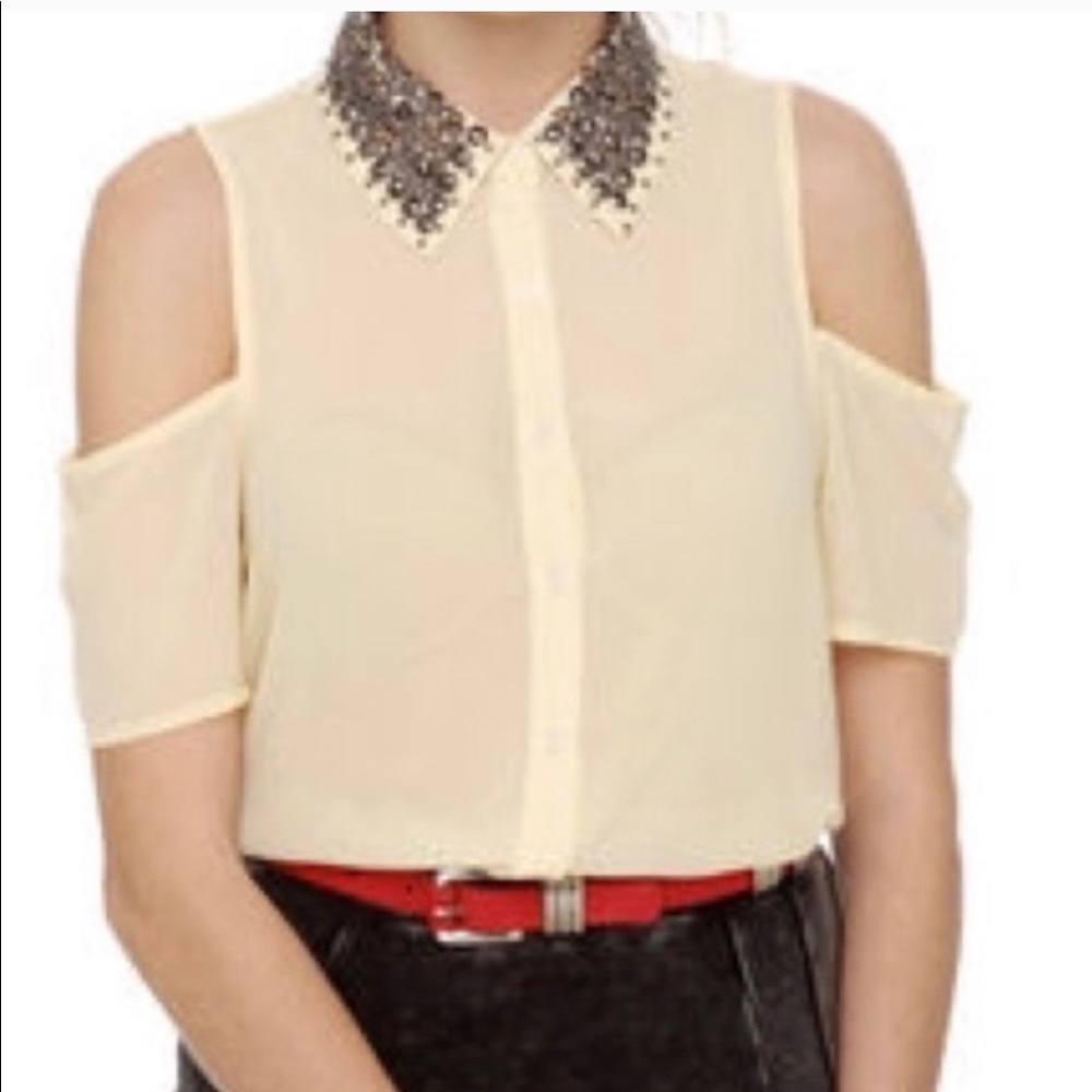 Lush Cold Shoulder Embellished Top Cream Large